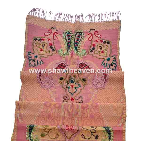 beige pink scarf/stole with fine hand embroidery